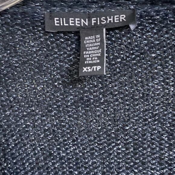 𝅺EILEEN Fisher Sz XS V-Neck Sweater Pullover Shimmer Linen Knit Blue Silver - Picture 5 of 6
